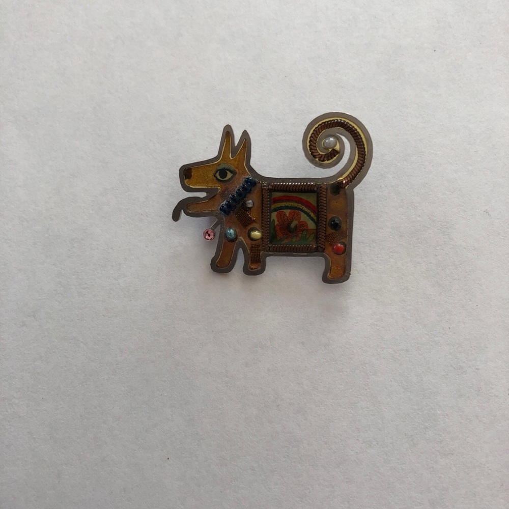 Seeka Dog Pin Art Deco Beaded Jewels Brooch Style Puppy Flowers Yellow Tone - Picture 3 of 12